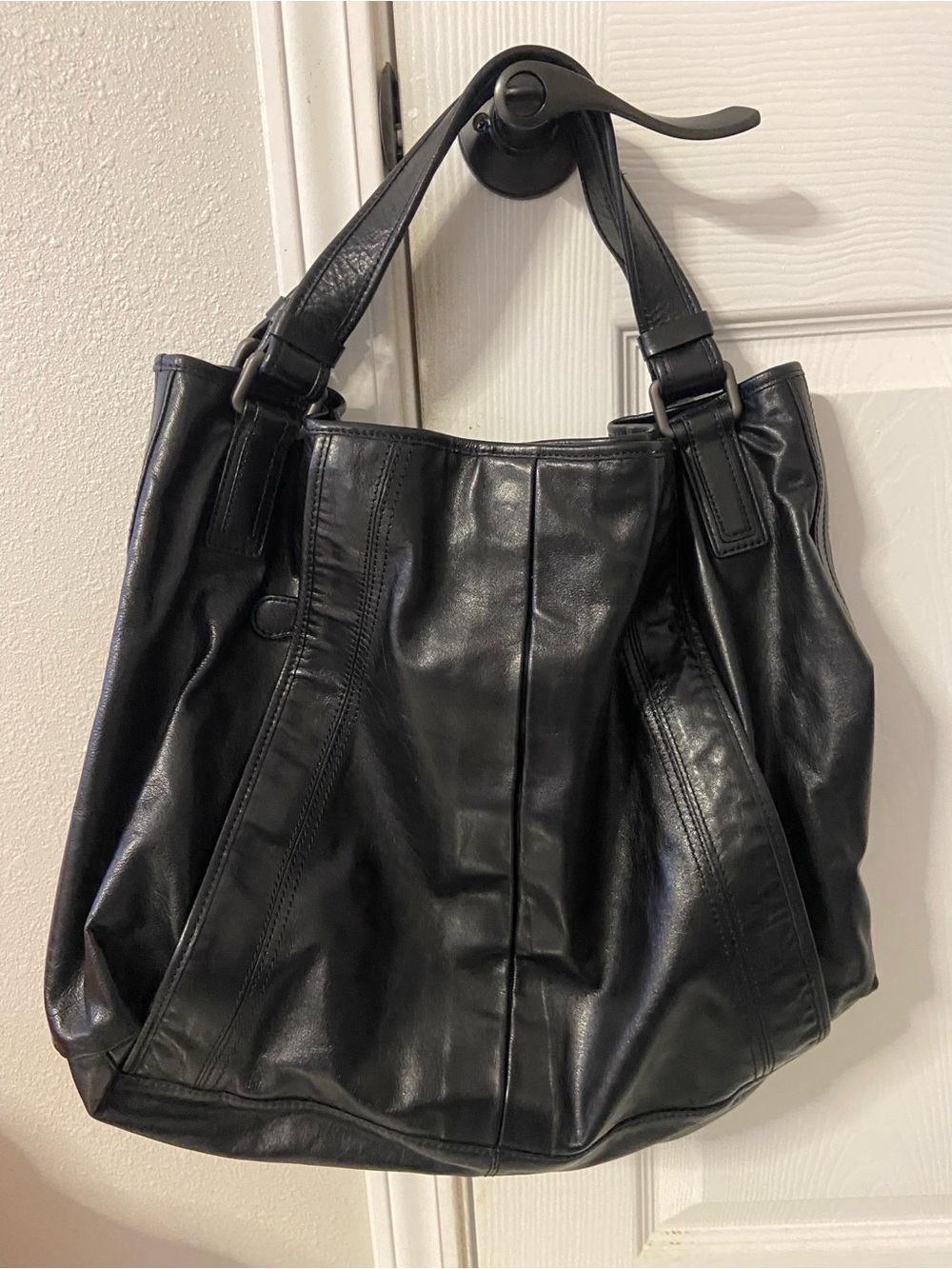 KENNETH COLE NEW YORK Black Slouch Hobo LARGE Leather Handbag